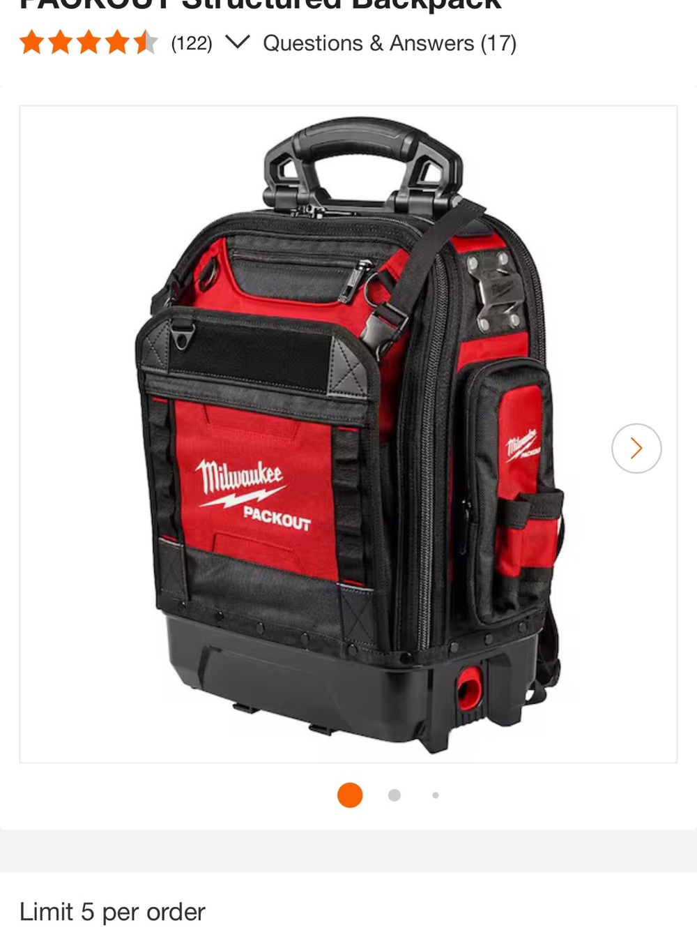 NWT Milwaukee Packout Structured Backpack – Red and Black original price 329
